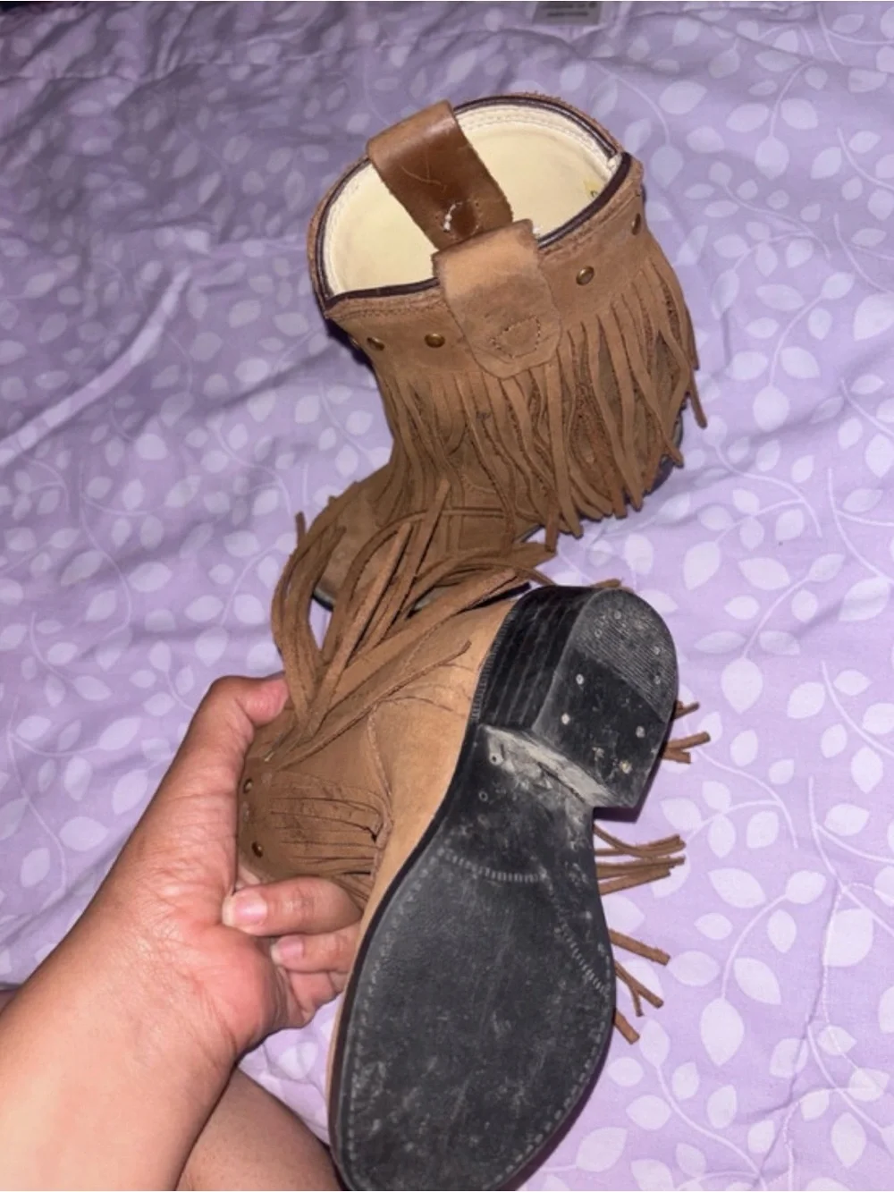 Old West Kids Tan Fringe Western Boots